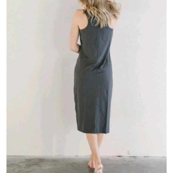 MATE THE LABEL AVERY HENLEY Midi Cotton Knit DRESS Sz L CHARCOAL GRAY Sleeveless - Picture 4 of 11